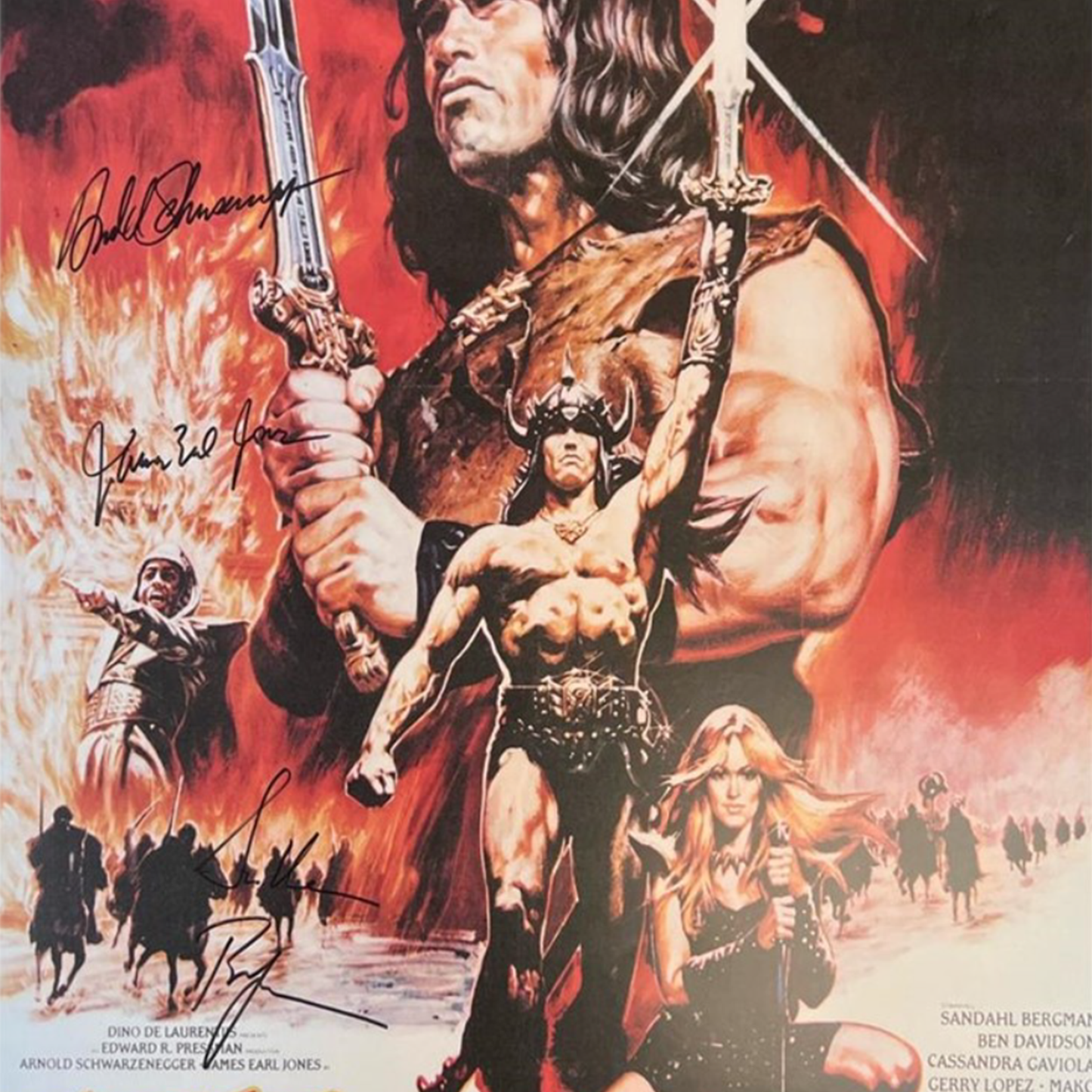 Signed Poster Conan the Barbarian 1982 - Arnold Schwarzenegger, Sandahl Bergman, James Earl Jones