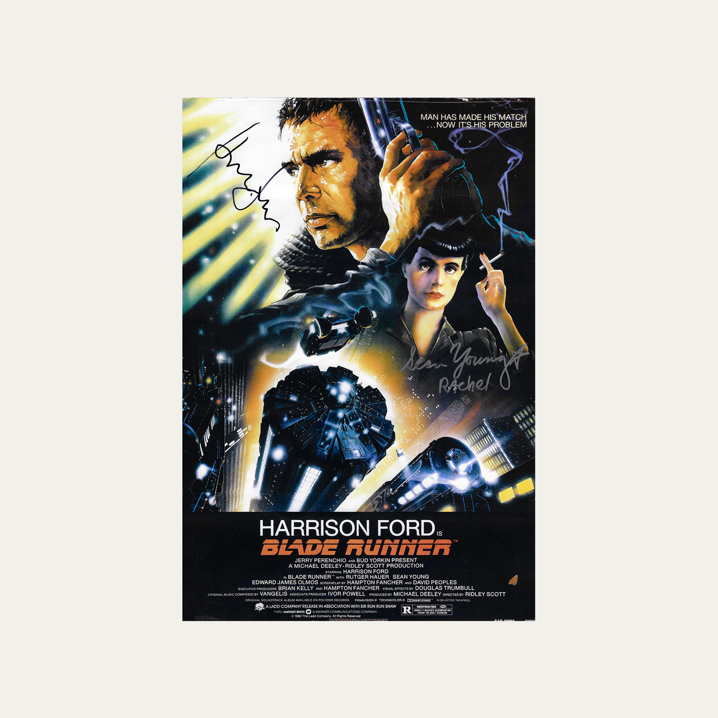 Lote 52: Póster firmado de Blade Runner (1982) - Harrison Ford, Sean Young
