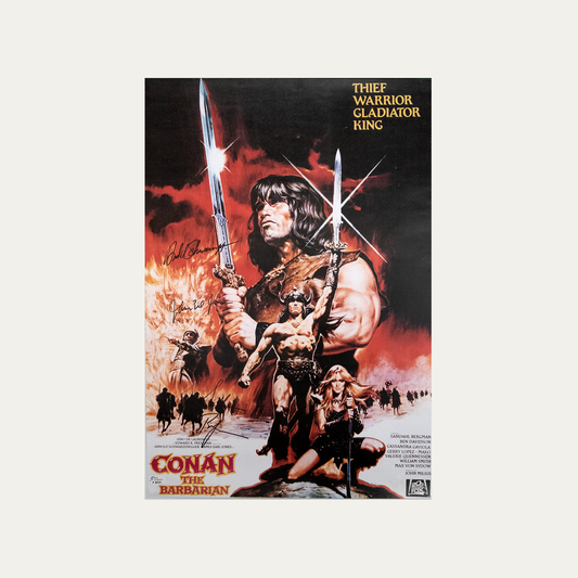 Lote 53: Póster firmado de Conan el Bárbaro (1982) - Arnold Schwarzenegger, Sandahl Bergman, James Earl Jones
