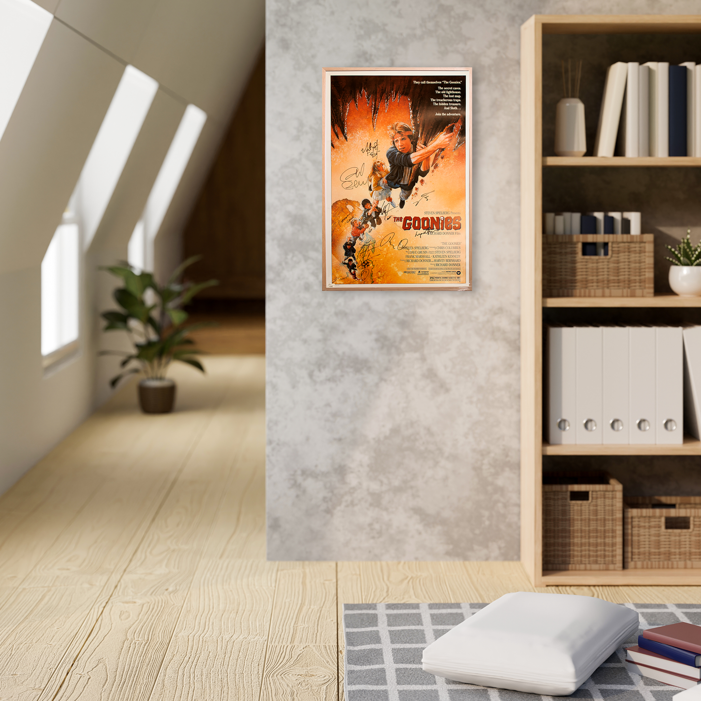 Lote 54: Póster firmado de Los Goonies (1985) - Sean Astin, Josh Brolin, Jeff Cohen, Corey Feldman, Martha Plimpton, Ke Huy Quan, Kerri Green
