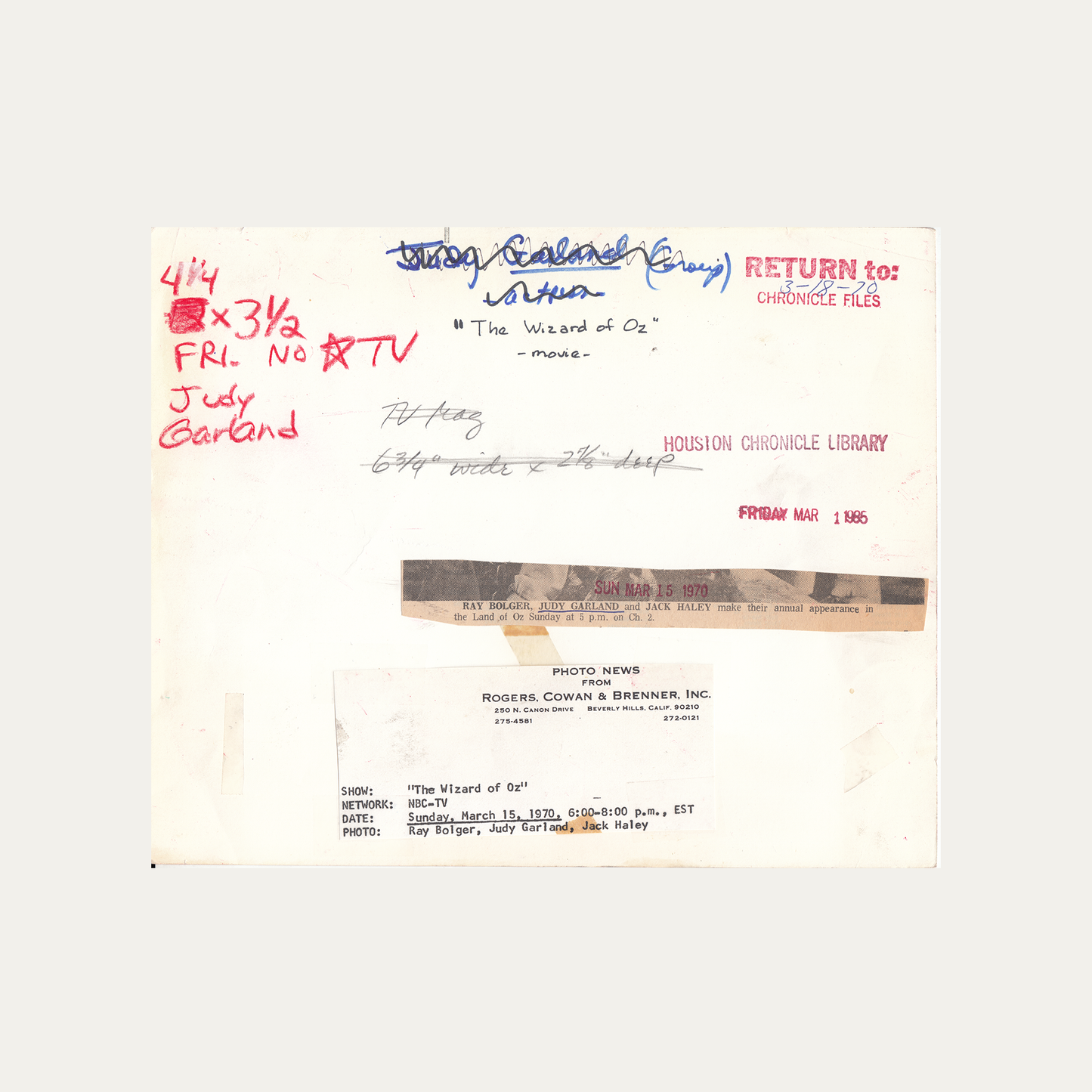 Lot 23: Photo The Wizard of Oz 1939 - Ray Bolger, Judy Garland & Jack Haley